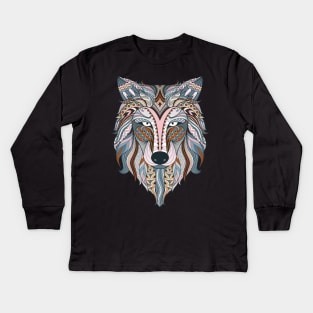 Boho Wolf art Kids Long Sleeve T-Shirt